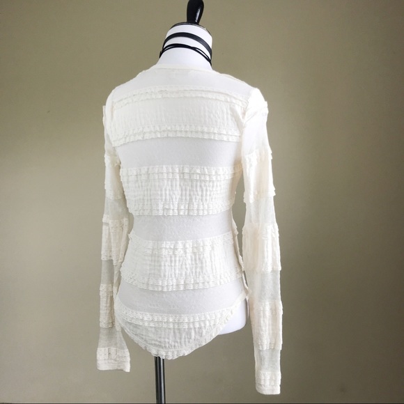 Rachel Rachel Roy Lace Sheer Cream Long Sleeve Top - Picture 3 of 8